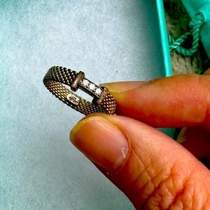 Tiffany “Somerset” silver weave ring w diamonds